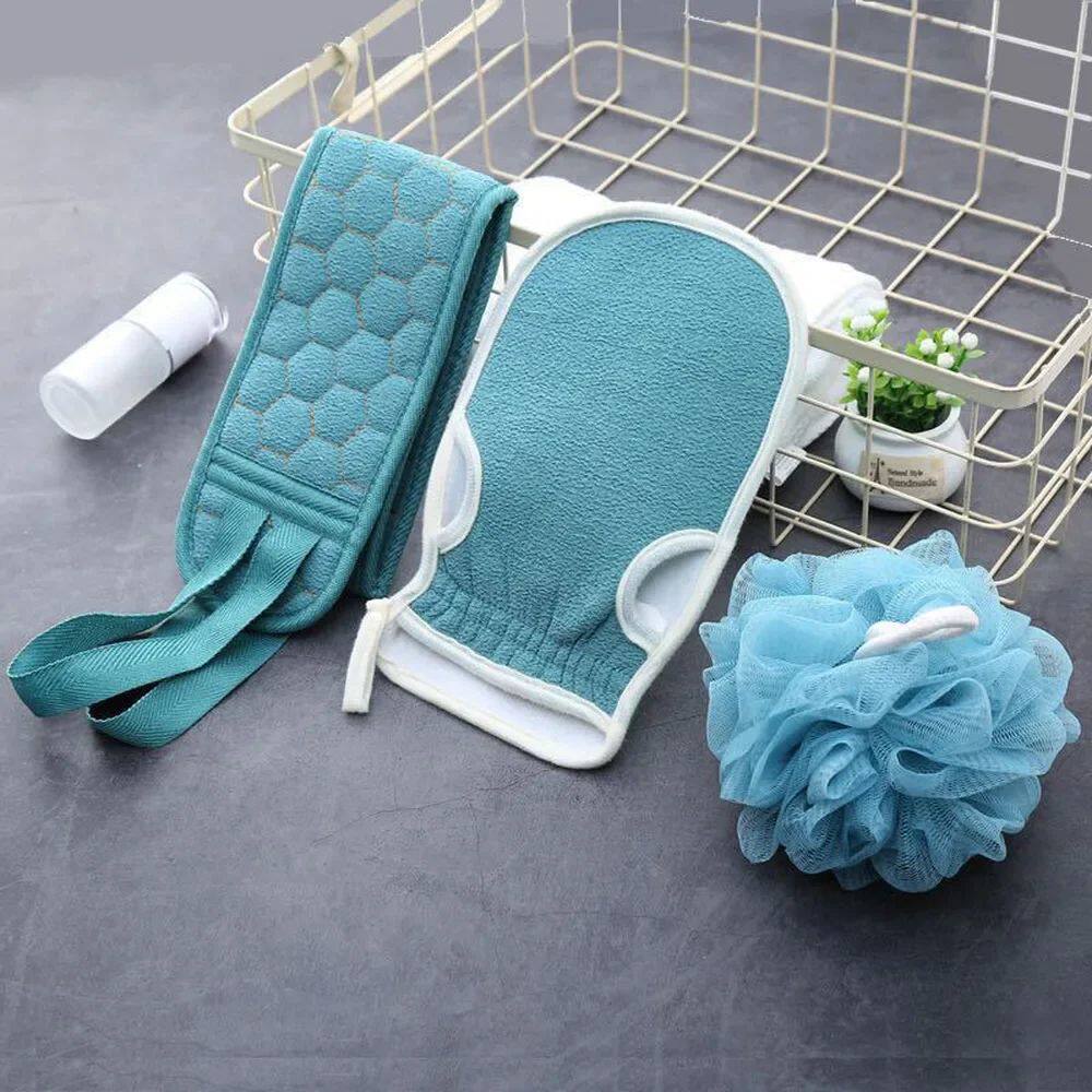 3pcs Body Scrubber Set Bath Glove Shower Brush Exfoliating