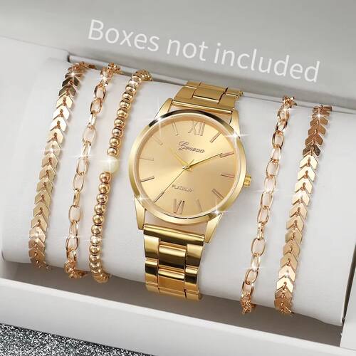 6PCS Women's Watch Fashion Gold Steel Band Quatz Watches