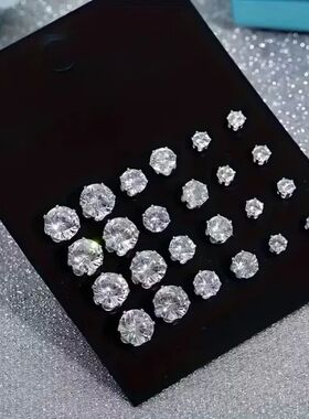 12 Pairs Set Stainless Steel Stud Earrings with Gemstone