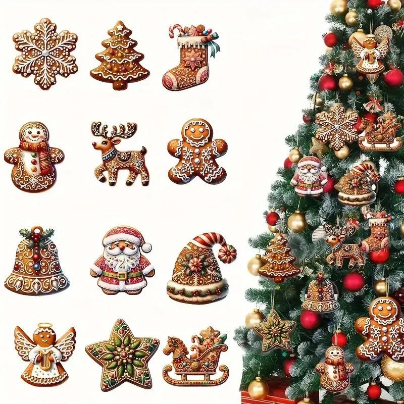 3/12/24/36pcs Handmade Wooden Chistmas Onament Set -