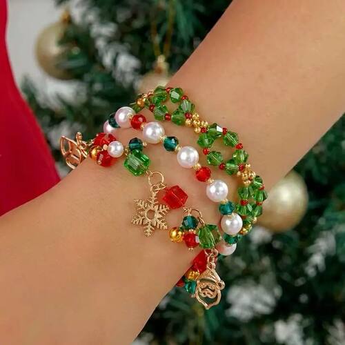 3Pcs Chistmas Santa Claus Snowflake Bacelet Set fo Women