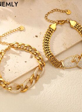 GANEMLY 316L Stainless Steel Shiny Rhinestones Bracelet
