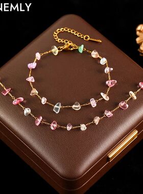 GANEMLY 316L Stainless Steel Colored Acrylic Stone Necklace