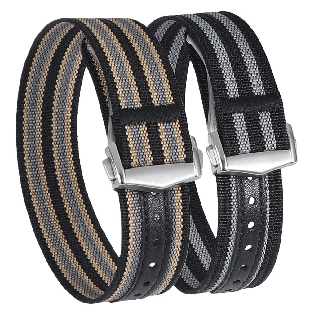 Pemium Ribbed Watch Band Deployant Clasp Nylon 20mm 22mm