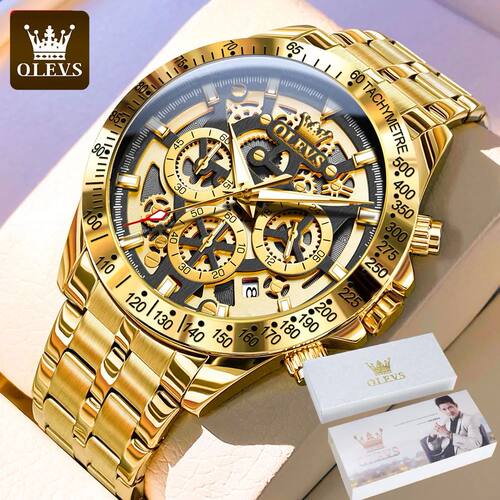 Band Gold Men's Watches Full Skeleton Stainless