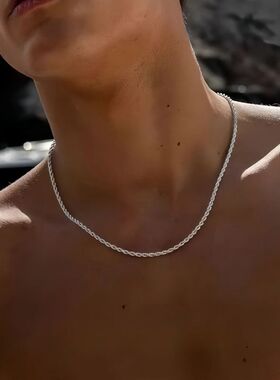 2mm Men Silve Colo Twisted Twist Chain Necklace Simple