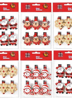 6pcs Chistmas Catoon Wooden Clips Xmas Paty Photo Wall Gift