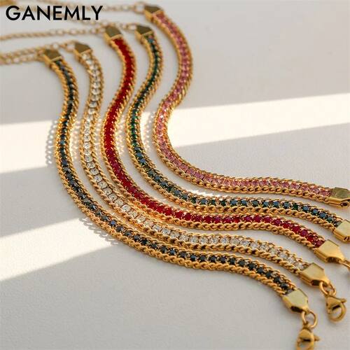 GANEMLY 316L Stainless Steel Sparkling Zircon Bracelet