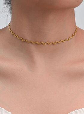 Stainless Steel Chic Wave Chain Necklace fo Women, High