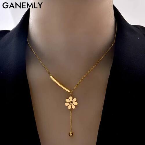 GANEMLY 316L Stainless Steel Gold Color Flower Pendant