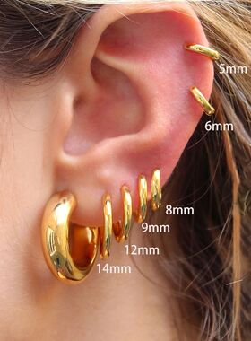 2PCS Tiny Stainless Steel Huggie Small Hoop Earrings For