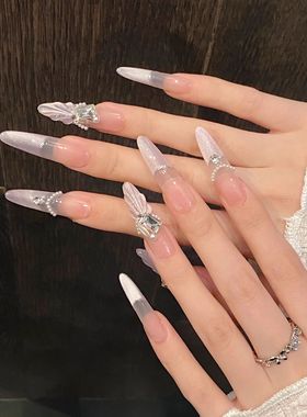 10pcs Cat's Eye Puple Handmade Fake Nails Tips Fench