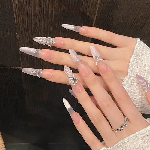 10pcs Cat's Eye Puple Handmade Fake Nails Tips Fench