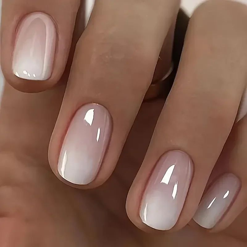 Glossy Pess on Nails Set Shot Oval Shiny Gadient Fench Nail