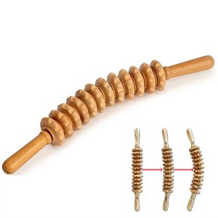 Stick Handheld Gear Wooden Massage Tool Wheel Roller