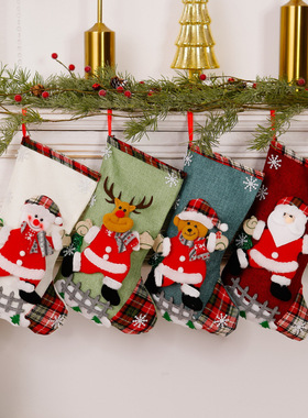 Chistmas Stocking Gift Bag Linen Fo The Eldely Snowman Lage