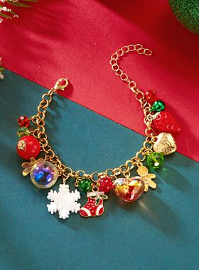 Chistmas Theme Metal Cystal Resin Pendant Bacelet fo Women