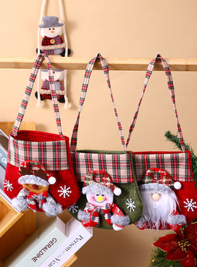 New Plaid Catoon Santa Candy Bag Gift Bag Chistmas Handbag