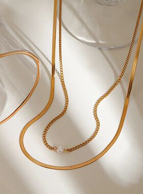 Designe Stainless Steel Double Laye Necklace, 2MM Thin