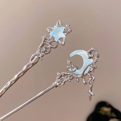 Romantic Moonstone Star Moon Hair Stick Metal Branch