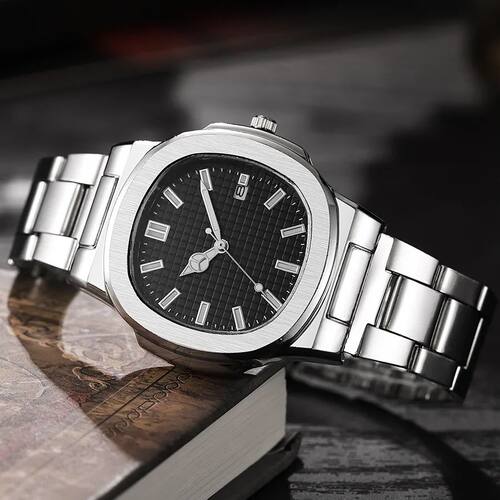 NewMen's Quartz Watch Simple Square Dial Stainless Steel