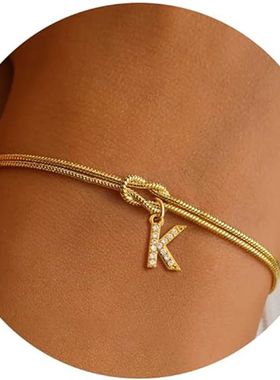 Letter A-Z Love Knot Bracelets for Women Couple 18K Gold