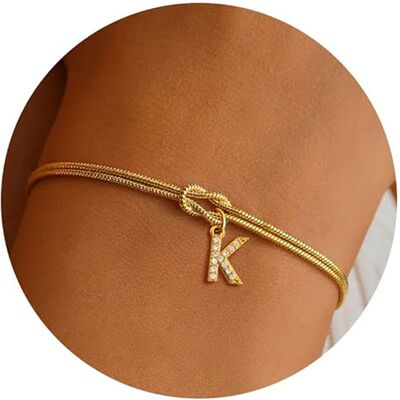 Letter A-Z Love Knot Bracelets for Women Couple 18K Gold