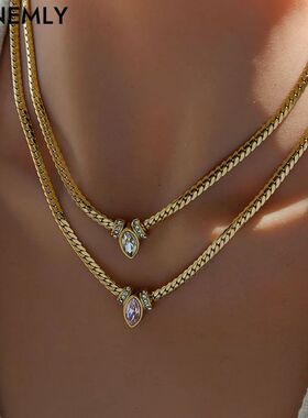 GANEMLY 316L Stainless Steel Sparkling Zirconia Necklace