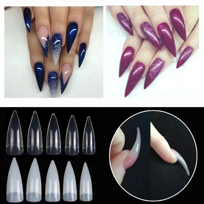 500 Pieces Long Acylic Half Cove Nail Tips Eagle Claw Shap