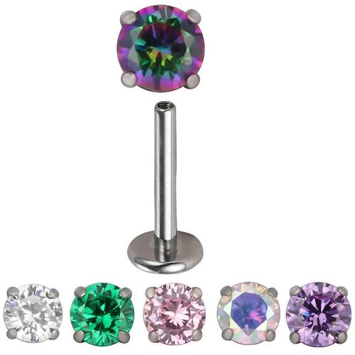 ASTM F136 Titanium PIERC Ear Lip Studs with circular CZ Top