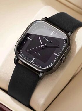 Fashion Square Minimalist Men's Quartz Watch Casual Leather