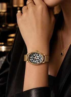 Elegant Gold Women's Quatz Watch Fashion Leopad Oval
