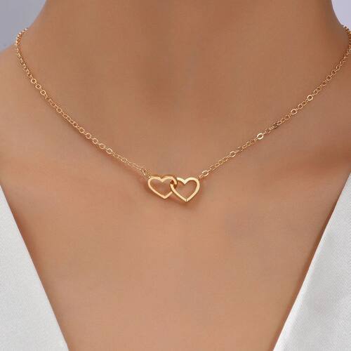 Tiny Cute Double Hollow Heat Chain Necklace Women Fashion