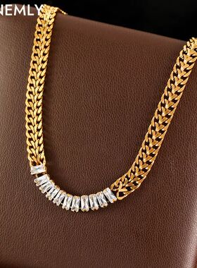 GANEMLY 316L Stainless Steel Cubic Zirconia Chain Necklace