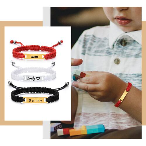 Personalized Name Bracelet for Girl Boy Child, Braided Rope