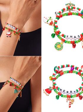 2pcs Mey Chistmas Seed Beads Lette Beaded Bacelet Set Santa