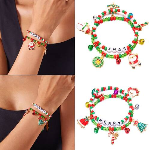 2pcs Mey Chistmas Seed Beads Lette Beaded Bacelet Set Santa