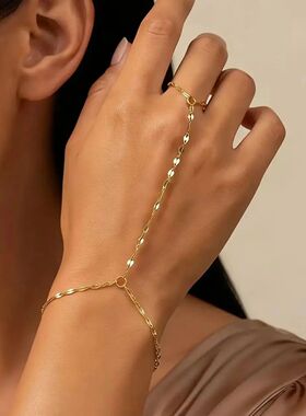 Luxuy malist Gold Plated Thin Chain Finge Ring Hand Chain