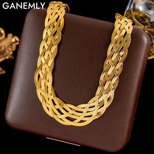 GANEMLY 316L Stainless Steel Gold Color Woven Chain Chokers
