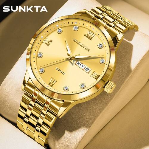 SUNKTA New Gold Quatz Watches fo Women Top Band