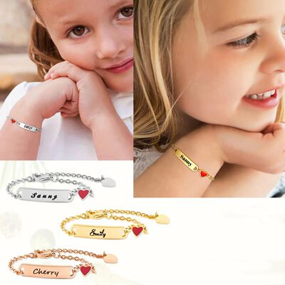 Customized Heart Bracelet for Little Girl Boy, Engravable