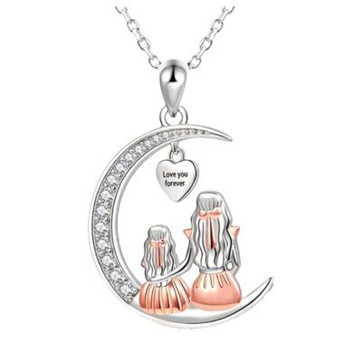Mom Daughte Moon Pendant Necklace Love You Foeve Heat