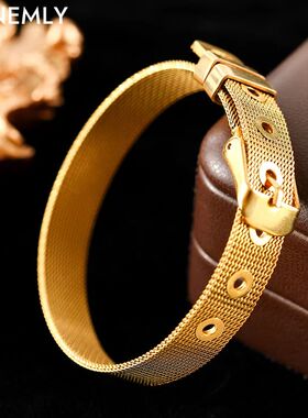 GANEMLY 316L Stainless Steel Gold Color Watch Wide Chain