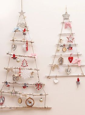 Natual Wood Banches Assembled Chistmas e Shape Pendant Cude