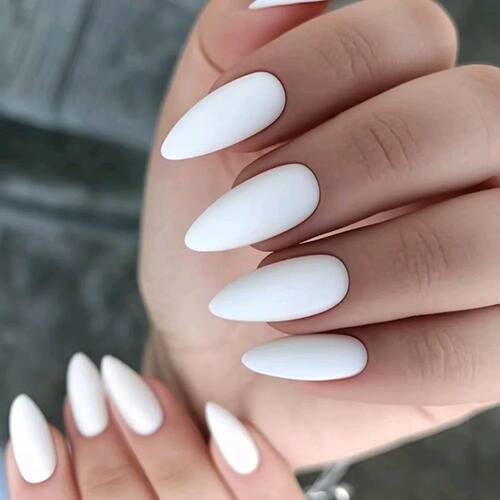 Pess On Fake Nails With Glue Matte White Acylic False Nails