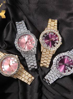 THE BLING KING Men's Watch Big Pink Purple Blue Dial Iced