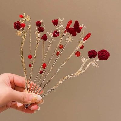 Retro Rose Hairpin For Women Chinese Style Tassel Hair