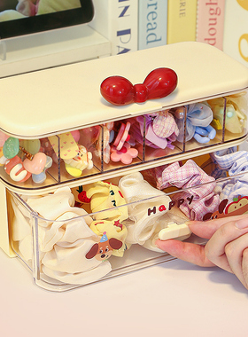 奶油风儿童发饰收纳盒大容量带盖透明防尘分格项链手串首饰品盒子