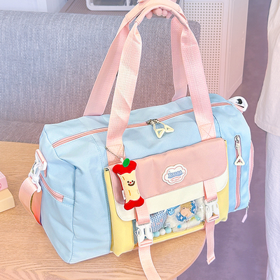 大容量撞色短途旅行袋女轻便学生