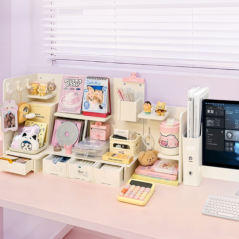 实木桌面转角置物架办公室遮挡